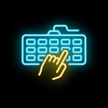 Neon sign of hand typing on keyboard Stock Illustration