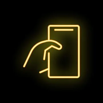 Neon sign of a hand using the touch screen of a smartphone 스톡 일러스트