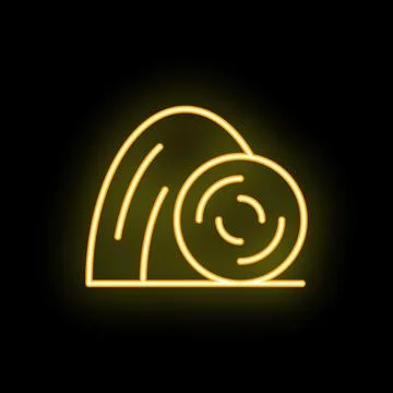 Neon sign of haystack with round bale on black background for barn or farm lo Stock Illustration