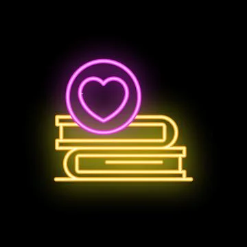 Neon sign of heart over stack of books for book lover イラスト素材