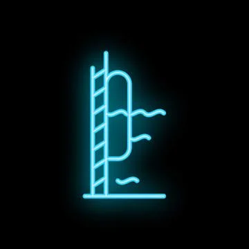 Neon sign of a high diving board with ladder on a black background Stock Illustration