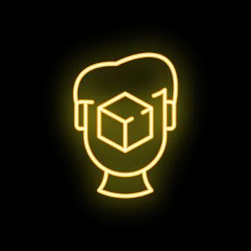 Neon sign of a human head with a cube inside representing artificial intell.. イラスト素材