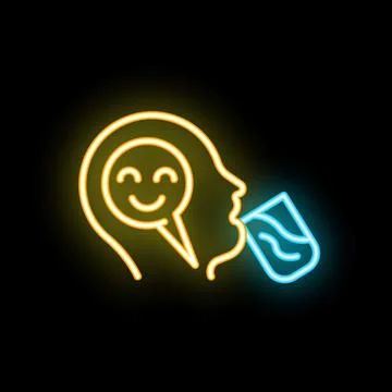 Neon sign of human head drinking water with happy face inside Stock Illustration