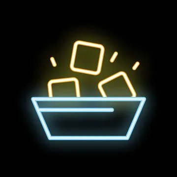 Neon sign of ice cubes falling into glass with blue liquid イラスト素材