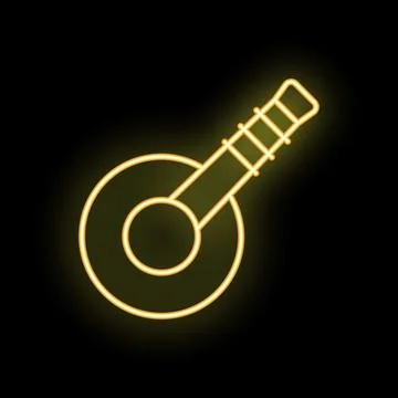 Neon sign of indian string instrument sitar on black background Stock Illustration