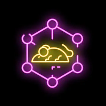 Neon sign of laboratory rat with connected dots symbolizing experiments in .. Stock Illustration