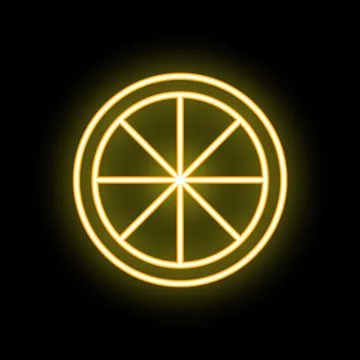 Neon sign of a lemon slice glowing on black background Stock Illustration