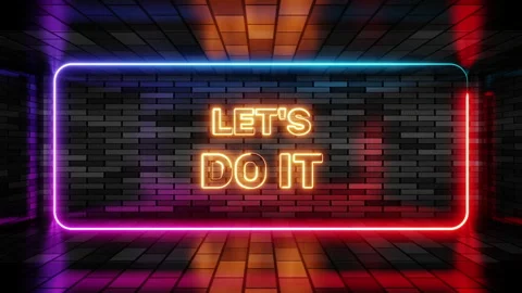 Neon sign lets do it in speech bubble frame on brick wall background 3d render. Stock Footage 265069599