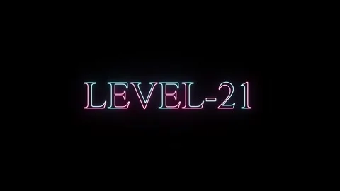 Neon sign level twenty one appears on black background with glowing effect .. Stock Footage 331531029