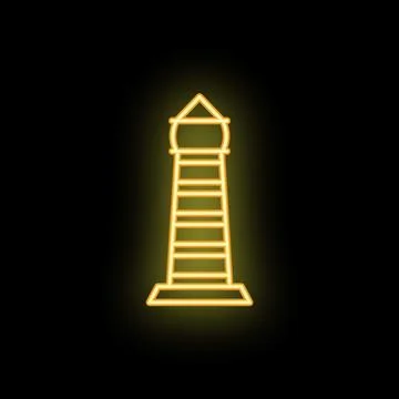 Neon sign of a lighthouse tower shining in the dark Stock Illustration