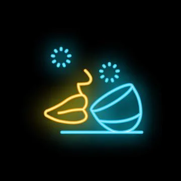 Neon sign of lips blowing to make a coconut half turn Stock Illustration
