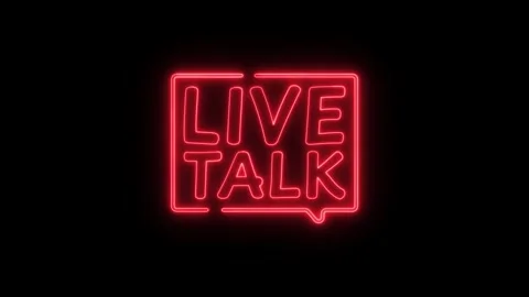 Neon sign with live talk message glowing red in dark Stock Footage 345323964