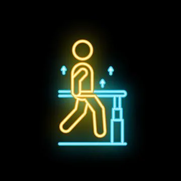 Neon sign of man doing step exercise on high platform Stock Illustration