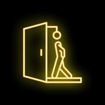 Neon sign of a man exiting through an open door Stock Illustration