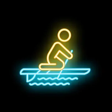 Neon sign of a man rowing on a stand up paddle board Illustrazione stock