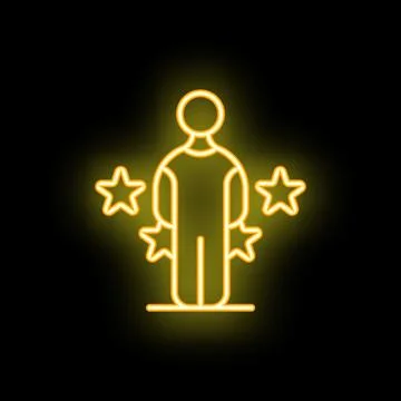 Neon sign of a man standing surrounded by stars representing success and se.. Stock Illustration