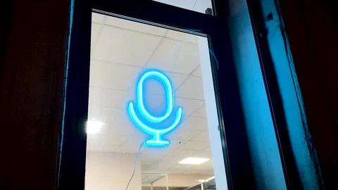 Neon Sign Microphone Studio Stock-Footage 302786943