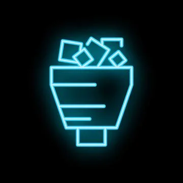 Neon sign of mining cart full of ore on black background Stock Illustration