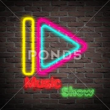 Neon sign for music show PSD Template