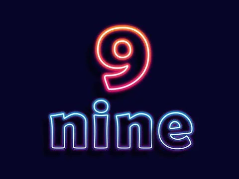 Neon sign nine light vector. Number nine glowing icon design. Vector Illustrazione stock