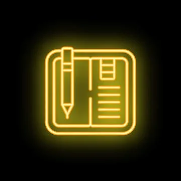 Neon sign of notepad and pen representing planning Stock Illustration