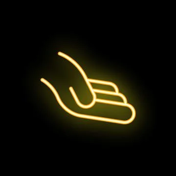 Neon sign of an open hand asking for help on a black background Stock Illustration