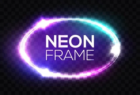 Neon sign. Oval frame with glowing light sparkles. Stock Illustration