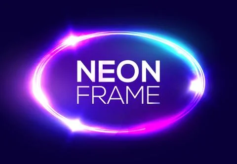 Neon sign. Oval frame with light. Electric ellipse Stock Illustration