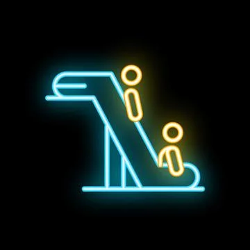 Neon sign of people going down an escalator Stock Illustration