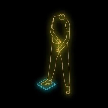 Neon sign of a person stepping on a weighing scale イラスト素材