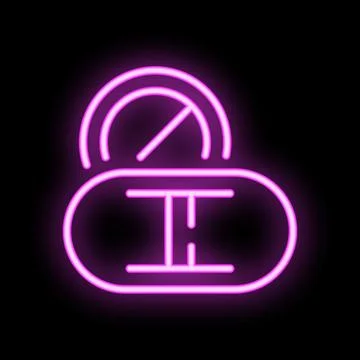 Neon sign of pill box opening with forbidden symbol on black background Stock Illustration