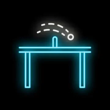 Neon sign of ping pong table with ball bouncing on black background Stock Illustration