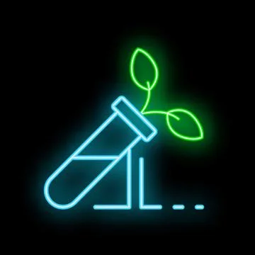 Neon sign of plant growing inside test tube on support stand Stock Illustration