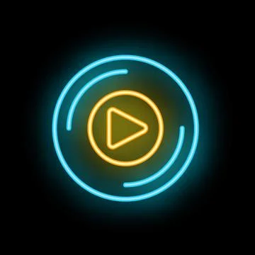 Neon sign play button glowing on black background Stock Illustration
