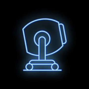 Neon sign of professional studio spotlight on wheels standing on the floor Illustrazione stock