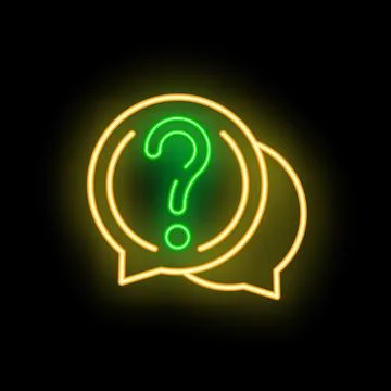 Neon sign question mark inside speech bubble on black background Stock Illustration