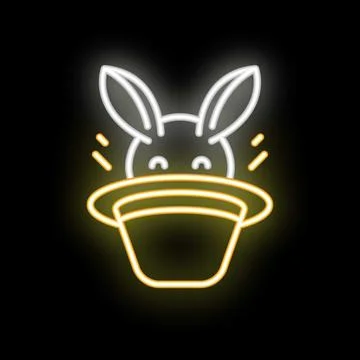 Neon sign of a rabbit appearing from a magic hat Stock Illustration