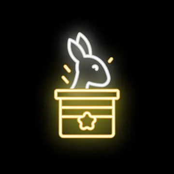 Neon sign of rabbit appearing from magic hat Stock Illustration