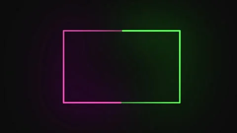 Neon sign in rectangle shape. Bright neon light, illuminated rectangle frame. Видео 279709782
