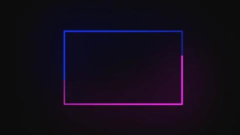 Neon sign in rectangle shape. Bright neon light, illuminated rectangle frame. Stock Illustration