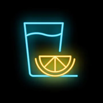 Neon sign of a refreshing drink with a slice of lemon Stock Illustration