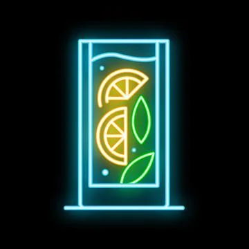 Neon sign of a refreshing summer cocktail with lime and mint, perfect for men Stock Illustration