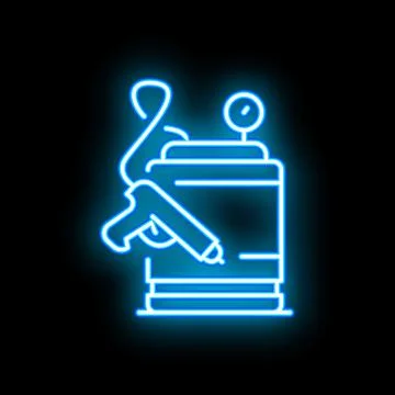 Neon sign representing a 3d printer printing a gun on black background Stock Illustration