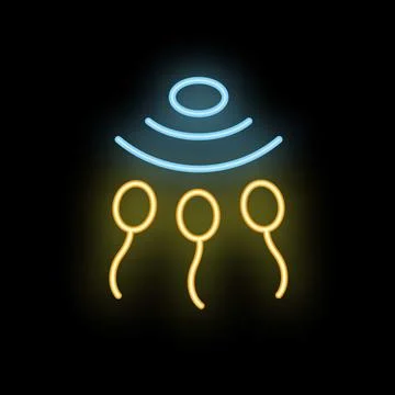 Neon sign representing alien abduction experience with ufo and people Stock Illustration