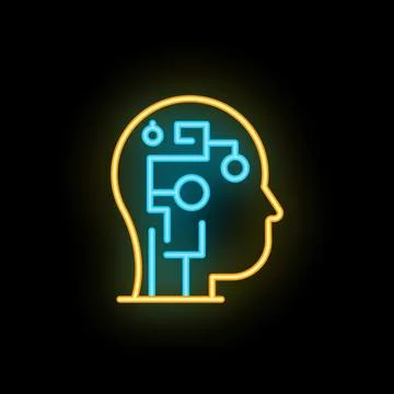 Neon sign representing artificial intelligence with a human head shape イラスト素材