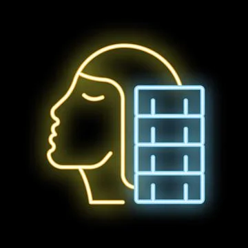 Neon sign representing artificial intelligence with human head and data stora Stock Illustration