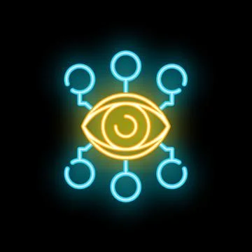 Neon sign representing artificial intelligence watching everything Stock Illustration