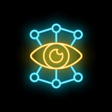 Neon sign representing artificial intelligence watching everything Illustrazione stock