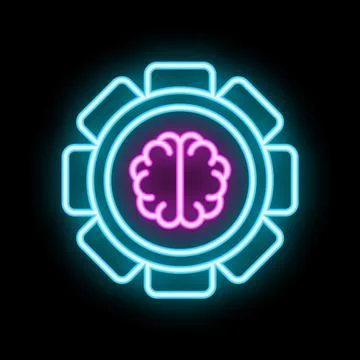 Neon sign representing artificial intelligence combining brain and gear symbo 스톡 일러스트