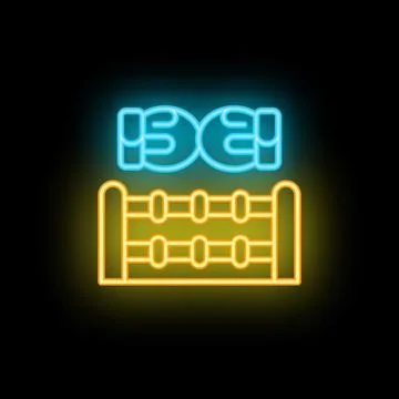 Neon sign representing boxing ring with hanging gloves on black background Stock Illustration